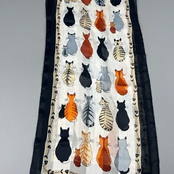 Women’s cartoon cat poly scarf. Colorful. Cat Lovers. feline. Super cute. - Picture 4 of 6